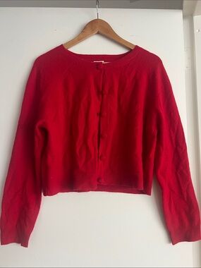Classic Crewneck Red Button-Front Women's Sweater